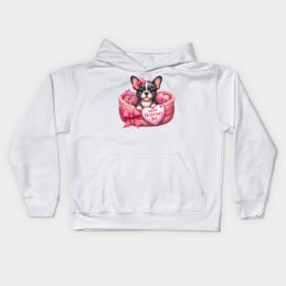 Valentine French Bulldog in Bed Kids Hoodie